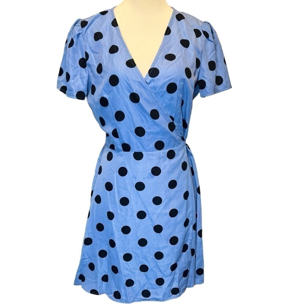 Cooper St Women's Short Sleeve polka dot Printed Wrap Mini Dress size small